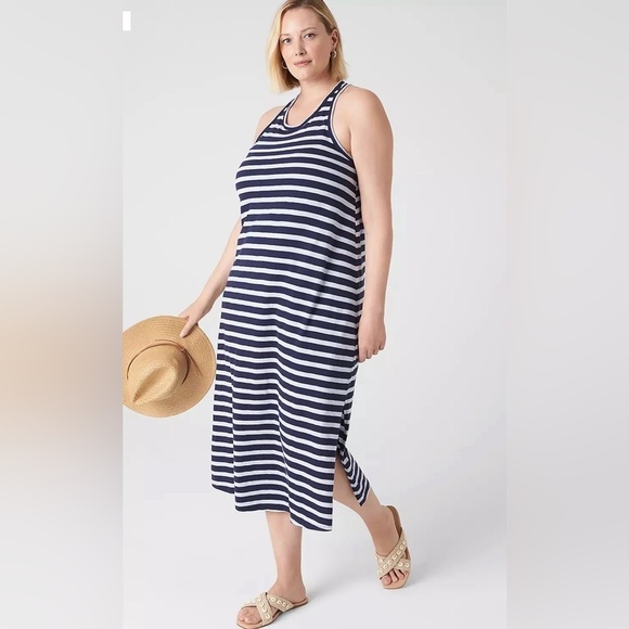Lane Bryant racerback blue striped midi length cotton comfort casual dress 14/16 - Picture 1 of 10